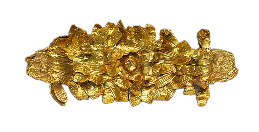A wreath of thin beaten gold leaves and stems, made to be placed on the head of the dead.